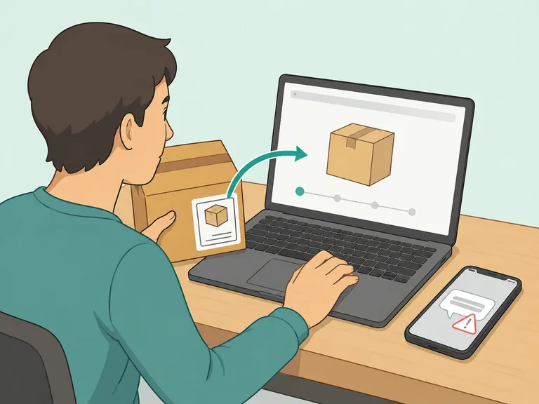 A person verifying a package through an official courier site instead of a text link.