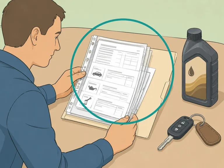 A buyer checking service records before trusting a high-mileage car.