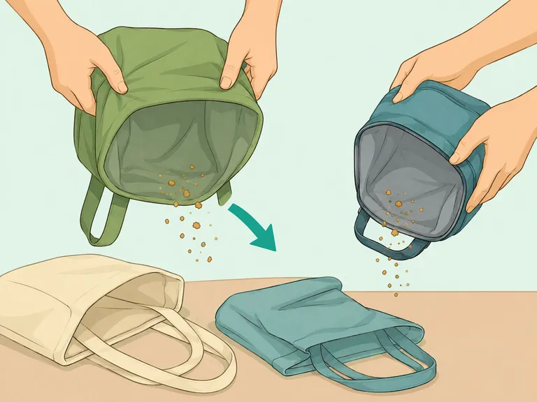 Reusable bags being emptied and prepared for the washing machine.