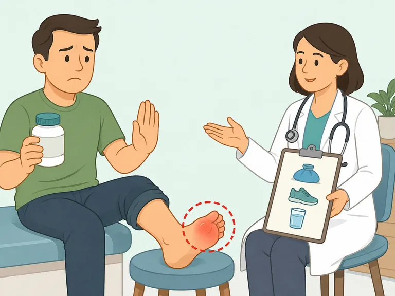 Person with gout-like toe pain choosing medical care instead of relying on a supplement.