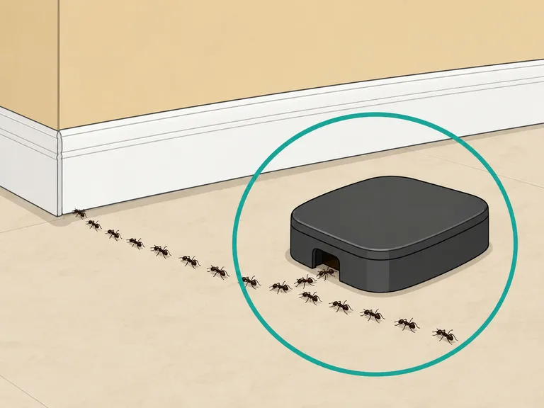 Ant bait station placed near an active ant trail.