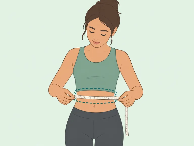 Person measuring their waist calmly with a tape measure.