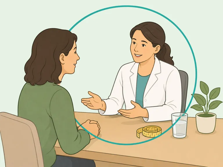 Person discussing weight and waist changes with a doctor.