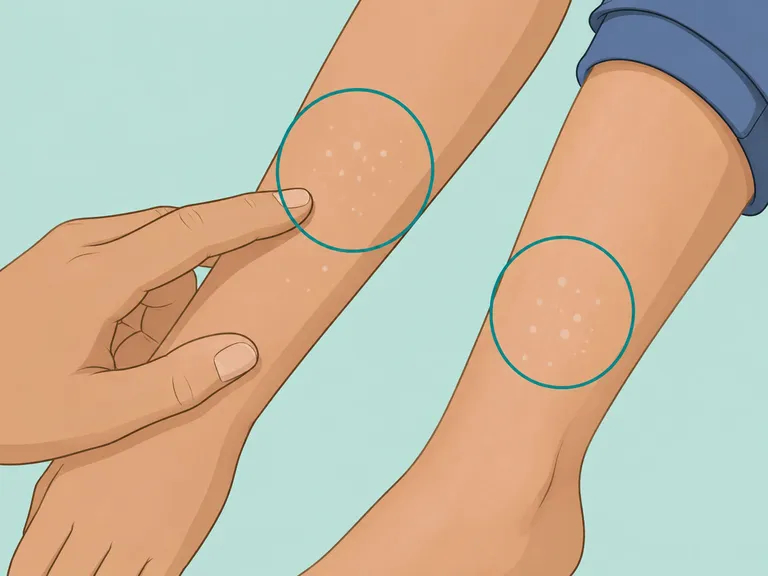 Small flat white spots being checked on an arm and leg.