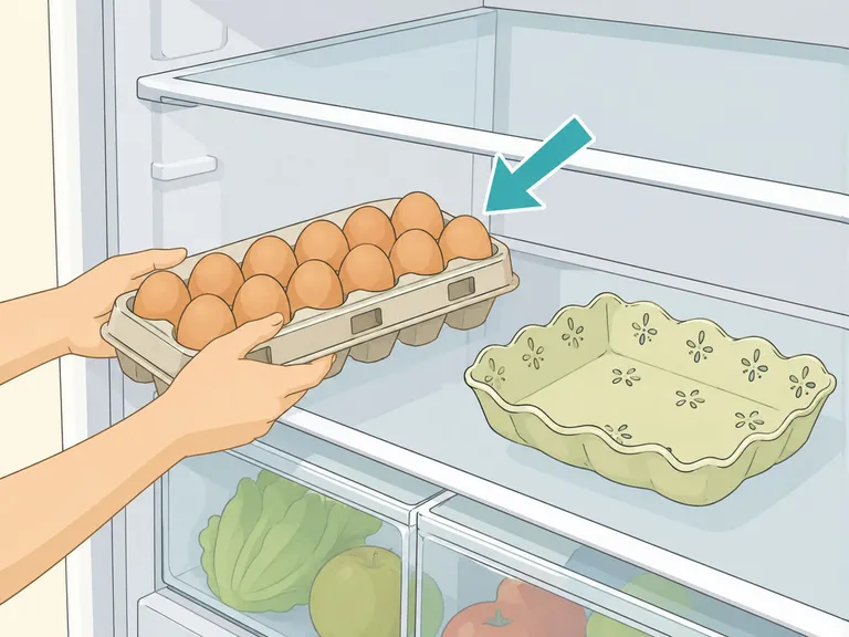 Eggs kept in their original carton before refrigeration.