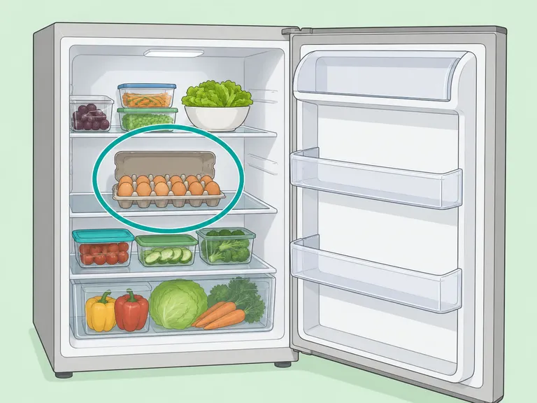 Egg carton stored on an interior refrigerator shelf instead of the door.