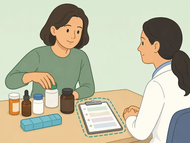 Person reviewing medicines and supplements with a healthcare professional.