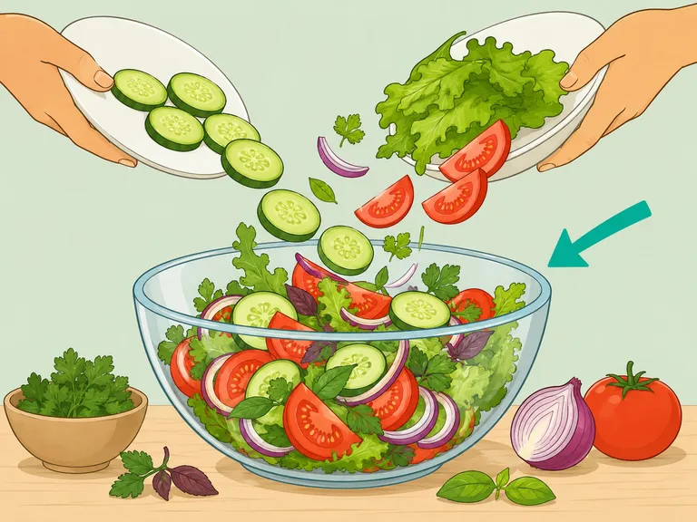 A cucumber salad bowl filled mostly with colorful vegetables.