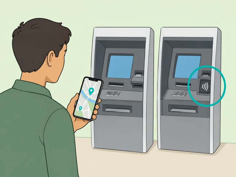 Person finding a supported cardless ATM on a phone map.